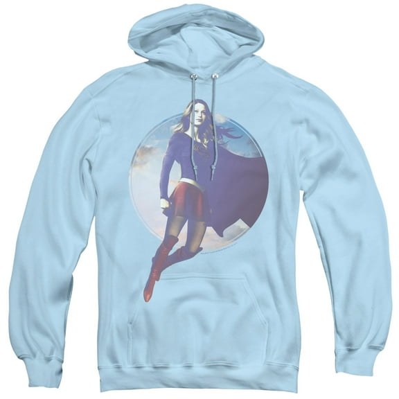 Supergirl Cloudy Circle Adult Pullover Hoodie Sweatshirt Light Blue