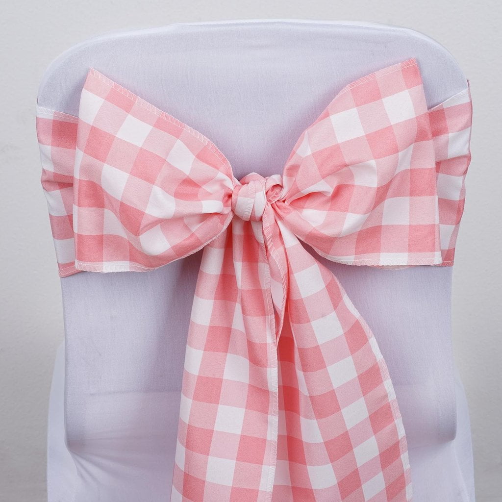 BalsaCircle 5 pcs Gingham Checkered Polyester Chair Sashes Bows Ties