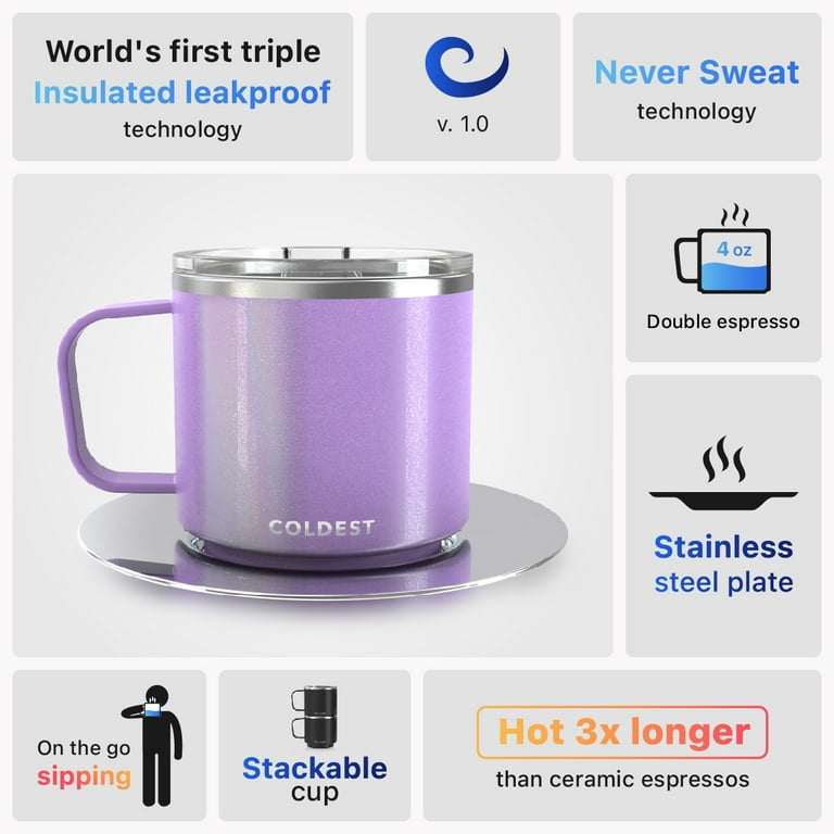 The Coldest Espresso Coffee Mug - Stainless Steel Super Insulated Travel Mug  for Hot & Cold Drinks, Best for Tea, Lattes, Cappuccino Coffee Cup(Saturns  Glitter, 4 Oz) 