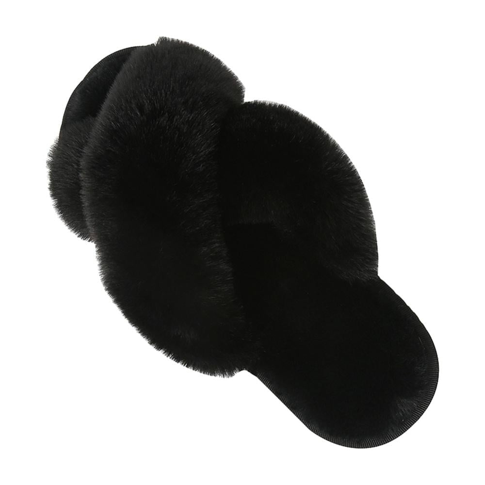 Women s Cross Band Fuzzy Fluffy House Slippers Plush Fleece Criss Cross Furry Slides Cozy Memory Foam Slippers Indoor Outdoor Walmart