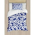 thumbnail image 3 of Navy Duvet Cover Set Queen Size, Tropical Hibiscus Flower Petals Exotic Blossoms Hawaiian Holiday Style Image, Decorative 3 Piece Bedding Set with 2 Pillow Shams, White Dark Blue, by Ambesonne, 3 of 3