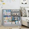 thumbnail image 6 of 4 Tier Kids Bookshelf and Storage Organizer, Five Layer Sling Children Bookcase, Baby Toddler Wooden Book Shelf, Display Cabinet for Playroom, Bedroom, Classroom, Nursery, School (Grey), 6 of 14