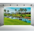 thumbnail image 2 of Golf Courses Theme Pretty Backdrop California Palm Springs City Vacation Resort Green Meadow Ponds Mountain Blue Sky Background Golf Theme Wedding Birthday Party Decor Photo Props Wallpaper, 2 of 5