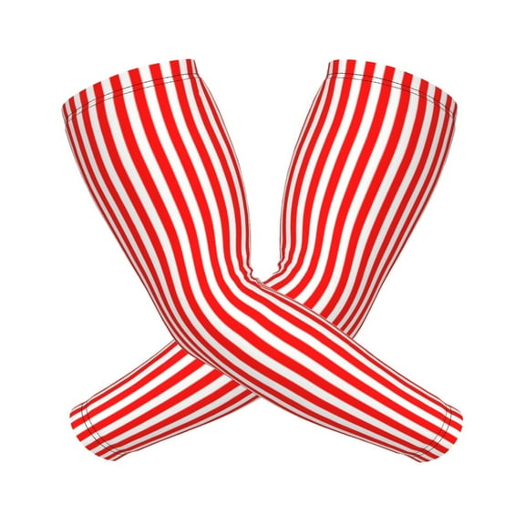Red White Vertical Stripe Arm Sleeves For Men And Women Compression Sun Protection Tattoo Cover Up Baseball Basketball Running