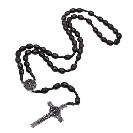 WE-POLUJ Wood Rosary Beads for Cross Necklace Men Prayer Orthodox Crucifix Jesus Pendant