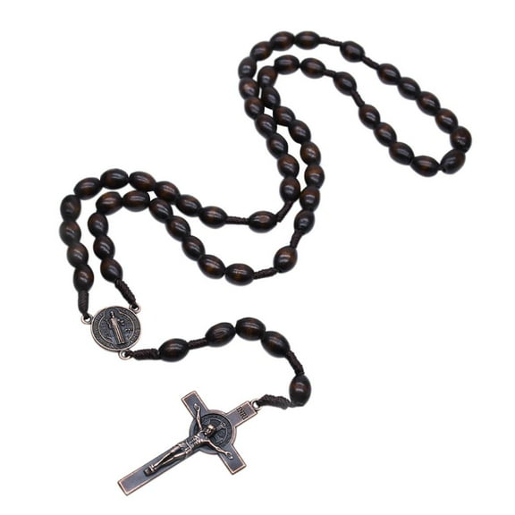 WE-POLUJ Wood Rosary Beads for Cross Necklace Men Prayer Orthodox Crucifix Jesus Pendant