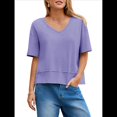 thumbnail image 1 of Camisetas de Verano con Cuello en V para Mujer, Blusas Casuales de Corta, Holgadas y Básicas. Púrpura L, 1 of 9