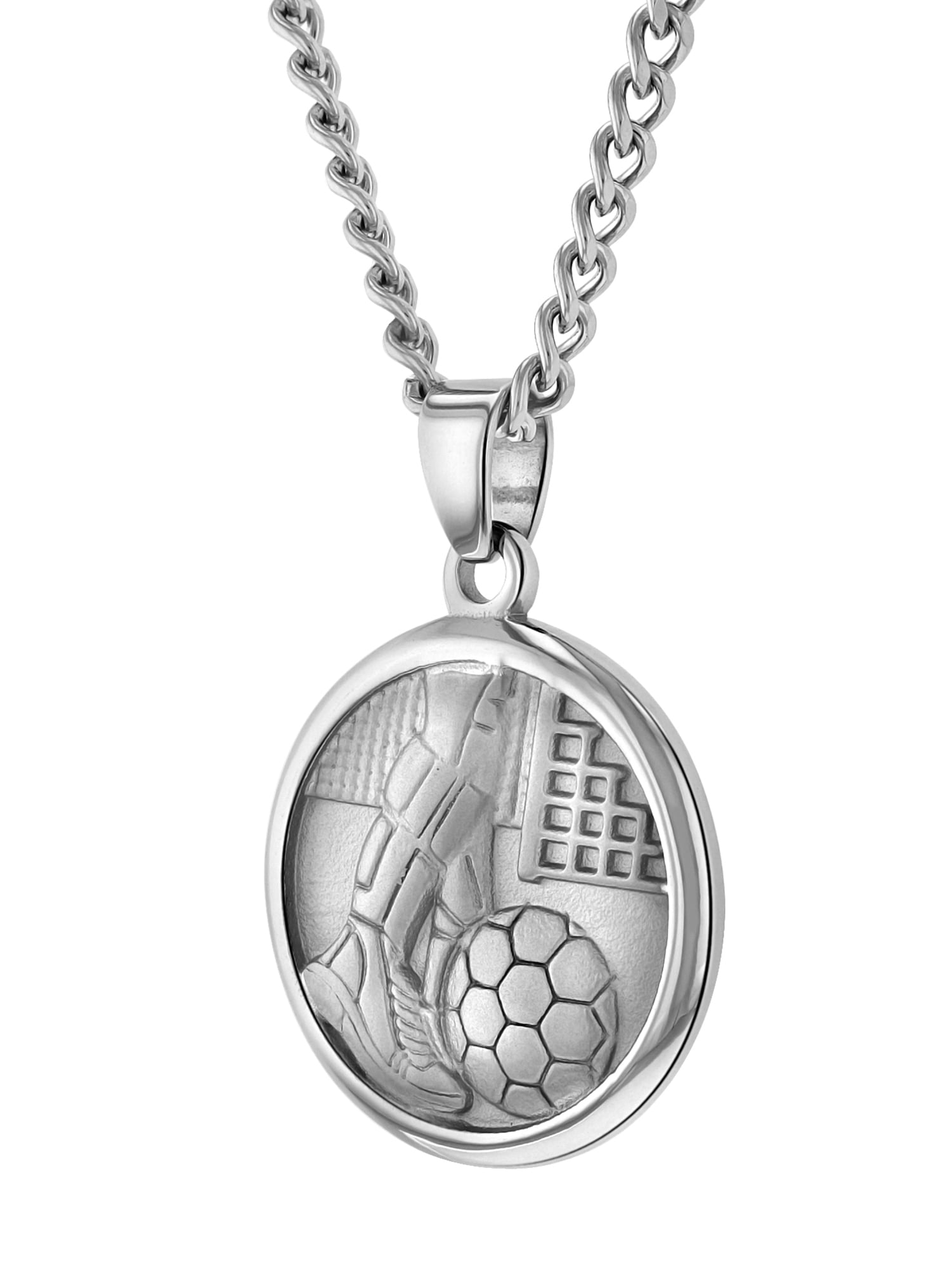 Men’s Stainless Steel Soccer Medallion Pendant Necklace Chain