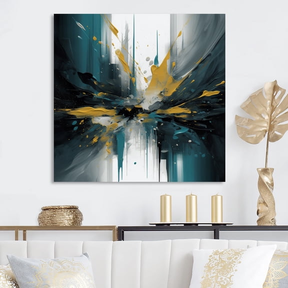 Designart "Yellow And Green Essence Of Modernity II" Modern Geometric Wall Art Living Room