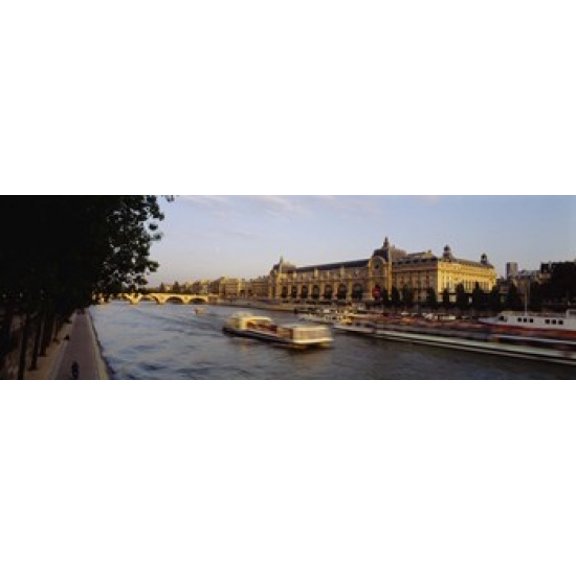 Passenger Craft In A River Seine River Musee DOrsay Paris France Canvas Art - Panoramic Images (36 x 12)