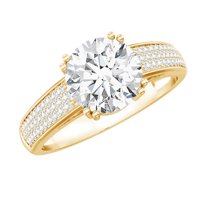 Rosec Jewels Lab Grown Diamond Engagement Ring with Side Stones - 2 Ct - 8 mm - EF-VS Quality, 18K Yellow Gold, US 10.00