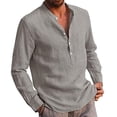 thumbnail image 5 of Huresd Mens Cotton Linen Henley Shirts Long Sleeve Summer Casual T-Shirt Regular Fit Lightweight Yoga Tops with Pocket Gray XL, 5 of 8