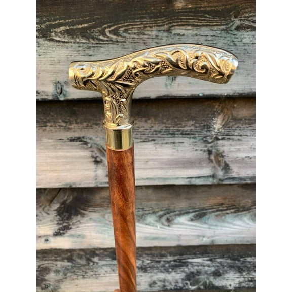 Antique Brass Handle Wooden Walking Stick Canes Vintage Gift For Grand Mother