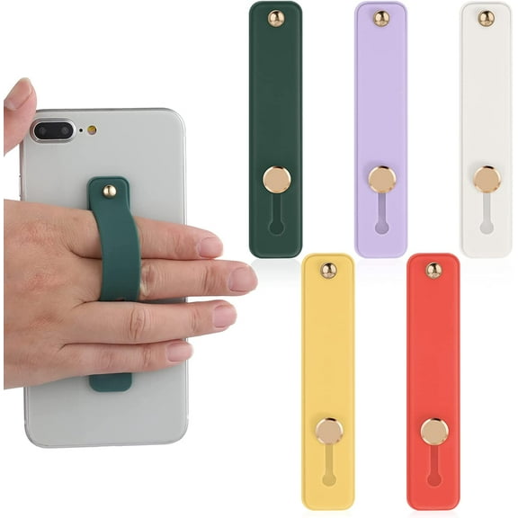 Phone Loop Finger Holder, 5 Pcs Phone Grip Holder, Finger Cell Phone Grip, Silicone Phone Finger Strap, Telescopic Mobile Phone Holder for All Smartphones(Yellow, Purple, White, Green, Red)