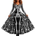 thumbnail image 3 of Huowey Halloween Witch Women Gothic Skeleton Dresses Elegant Cosplay Party Gown Slim Fit Long Sleeve V-Neck Trendy Trick Or Treat Dress,Black,L, 3 of 6