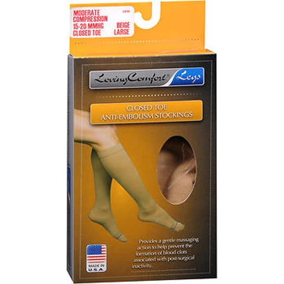 Loving Comfort Anti-Embolism Moderate Compression Stockings, Large, Beige