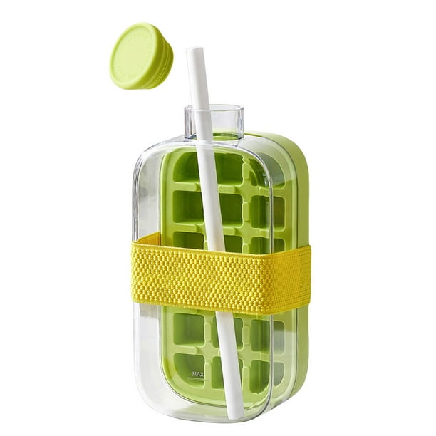 2 en 1 Cubos Hielo Bandeja Cubitos Con Fabricante Paja (800 Ml) Verde