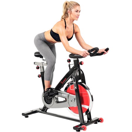 Sunny Health & Fitness Stationary Belt Drive Indoor Studio Exercise Cycling Bike with 49 lb Flywheel for Home Exercise, SF-B1002