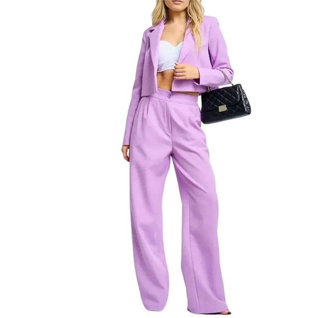 Conjunto de Dos Piezas para Mujer: Blazer Corto, Chaqueta y Pantalón de Trabajo de Cintura Alta y Pierna . Púrpura M