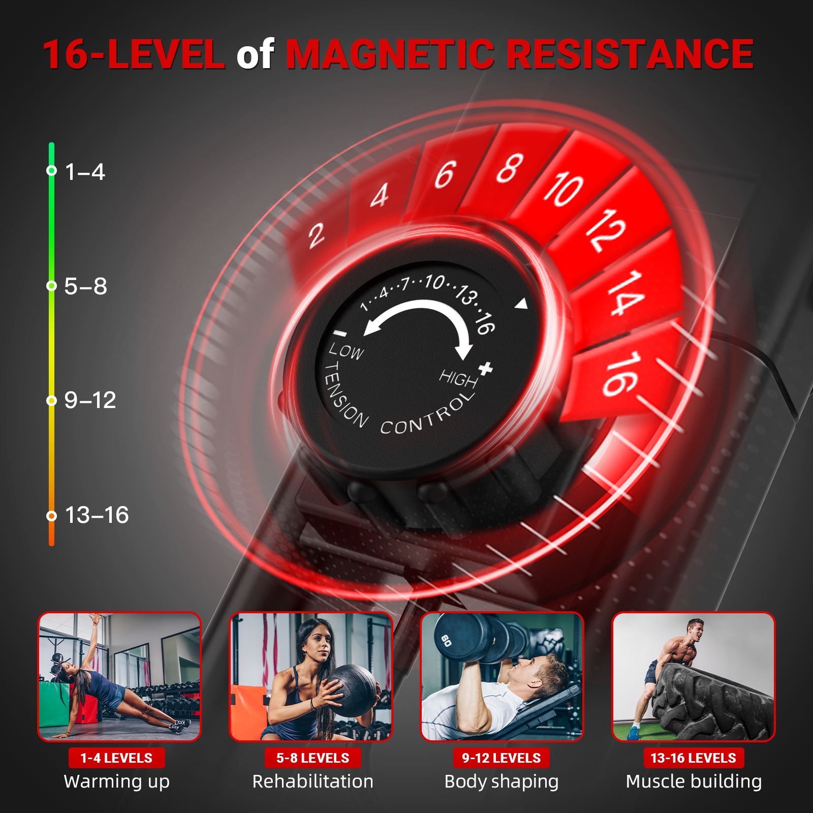 HARISON Folding Exercise Bike 350 LBS Capacity, Stationary Exercise Bike for Home with 16-Level Resistance and Arm Resistance Bands, Magnetic X-Bike with LCD Monitor