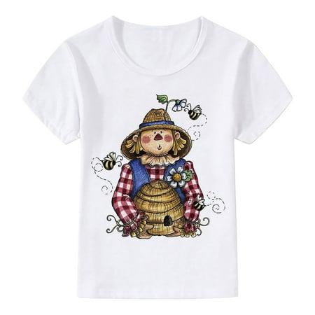 

Girls Fashion Tops Short Sleeve Shirts Casual Print White 140