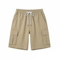 thumbnail image 3 of Women's Casual Loose Fit Shorts with Pockets, Elastic Waist Drawstring Comfortable Soft Fabric, Solid Button Fly, Summer Beach Outdoor Lounge, Womens | VerBelle,Khaki L, 3 of 5