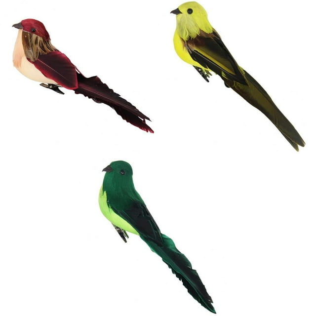 Estatuas de Aves de Plumas Artificiales Cola 3 Piezas con Clip para Jardín