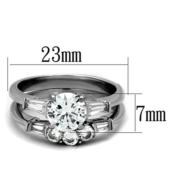 High polished (no plating) Stainless Steel Ring with AAA Grade CZ in Clear for Women Clear Stone Color Style TK1W001 Size 10