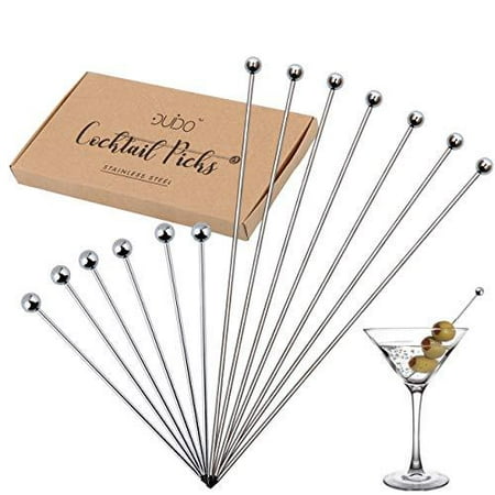 Cocktail Picks Stainless Steel Toothpicks – (4 & 8 inch) 12 Pack Martini Picks Reusable Fancy Metal Drink Skewers Garnish Swords Sticks for Martini Olives Appetizers Bloody Mary