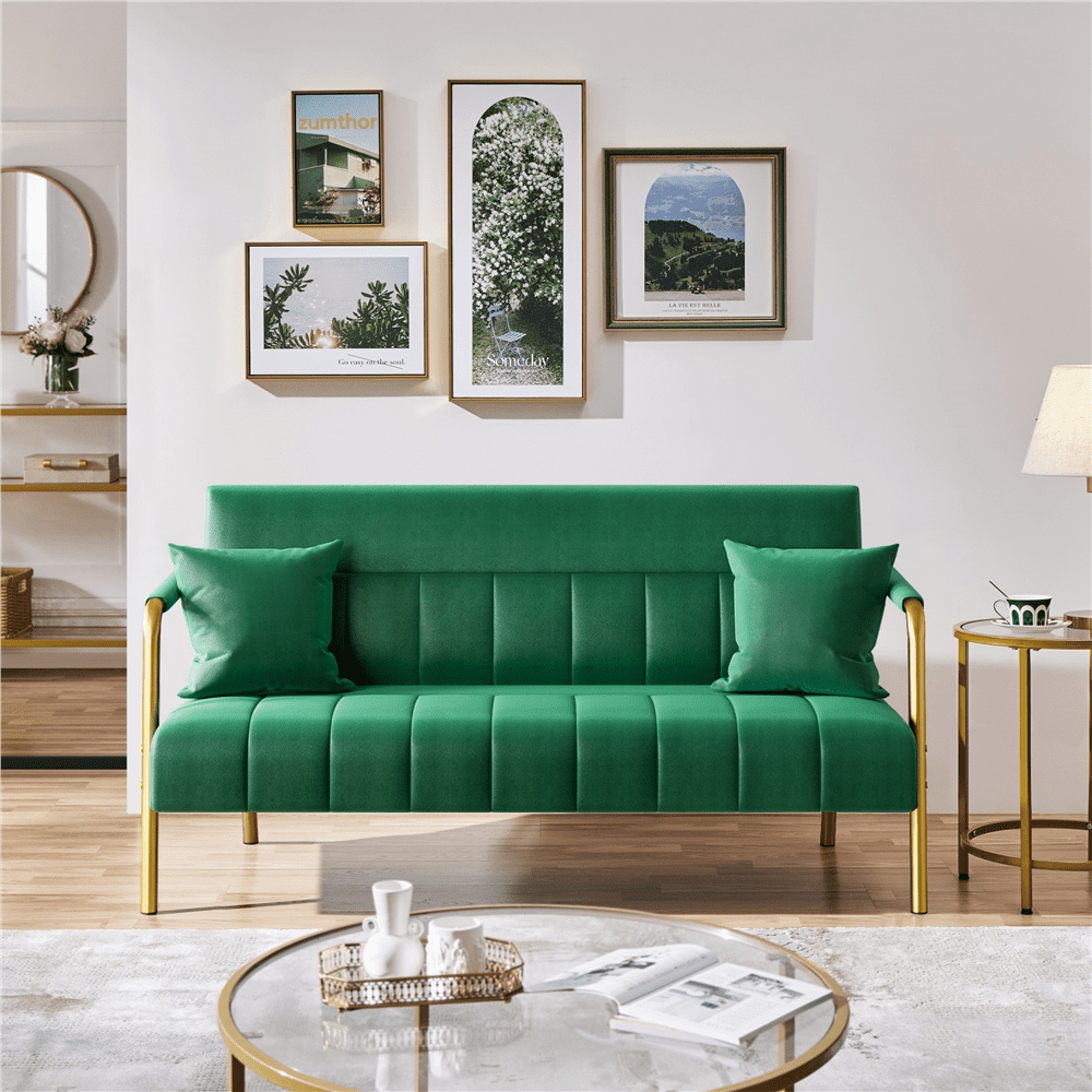 Yaheetech 56.6'' W Modern Upholstered Sofa Couch with 2 Pillows, Green