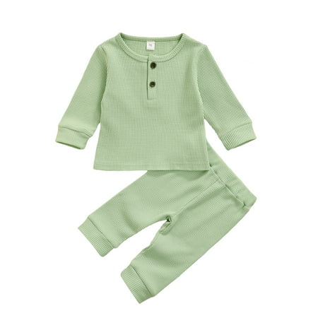 

Sunisery Newborn Baby Girls Boys Autumn Clothes Sets 2Pcs Solid Long Sleeve Pullover Tops Elastic Pants Light Green 6-12 Months