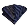 thumbnail image 4 of Hi-Tie Dark Blue Necktie and Pocket Square Set for Men Silk Fomal Tie Handkerchief Cufflink Set, 4 of 6