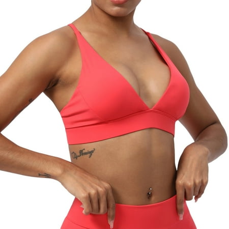 SMihono Deals Sexy Cross Beauty Back Sport Bra for Women Wirefree Shockproof Yoga Cami Bras Fashion Solid Plunge Workout Crop Tops Red 12