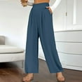 thumbnail image 4 of LLYwey Women Work Pants Women's Solid Color Non Elastic Loose High Waist Slim Casual Wide Leg Pants Female Ankle Pants Long Pant Style H865 Blue XXL, 4 of 7