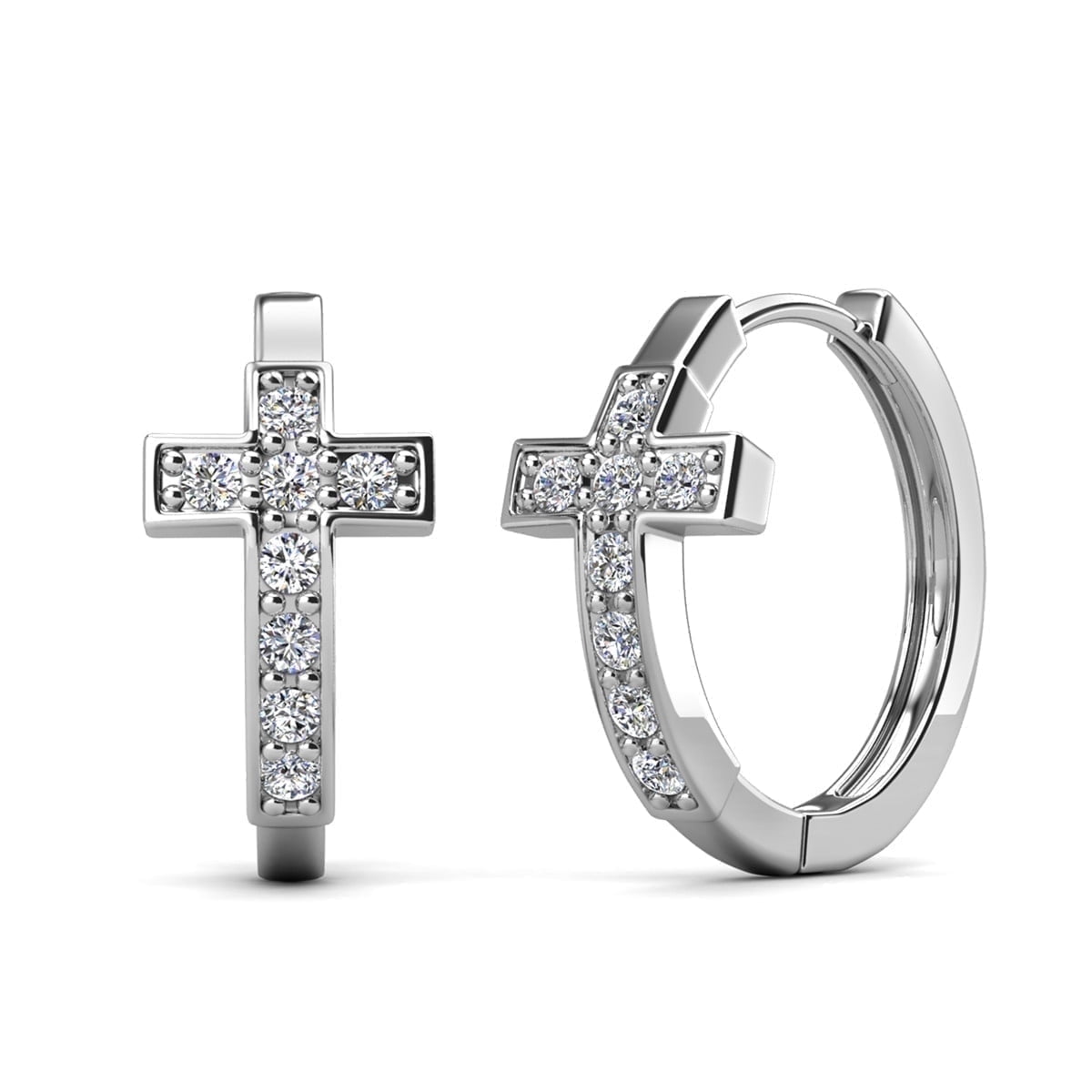 Cate & Chloe Danielle 18k White Gold Plated 18mm Hoop Cross Women's Earrings, Swarovski Crystals