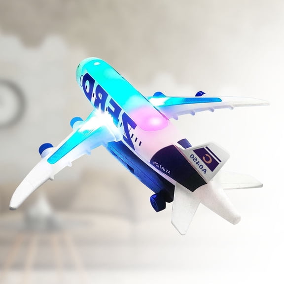 Open Box Kids Airplane Toy, Battery Operated Airplane Crawling Toys with LED Flashing Lights and Sounds, Liftable Intelligent Rotating Toddler Toy Plane for 3-12 Year Old Boys Girls, Blue