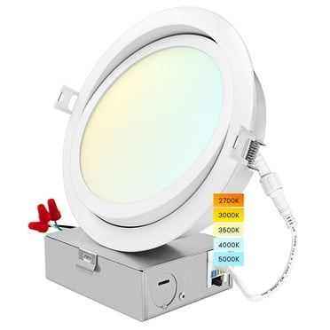 Luxrite 6 Inch Gimbal LED Recessed Lighting, 5 CCT 2700K-5000K, 1400 Lumens, Dimmable, 15W, Wet Rated, ETL Listed