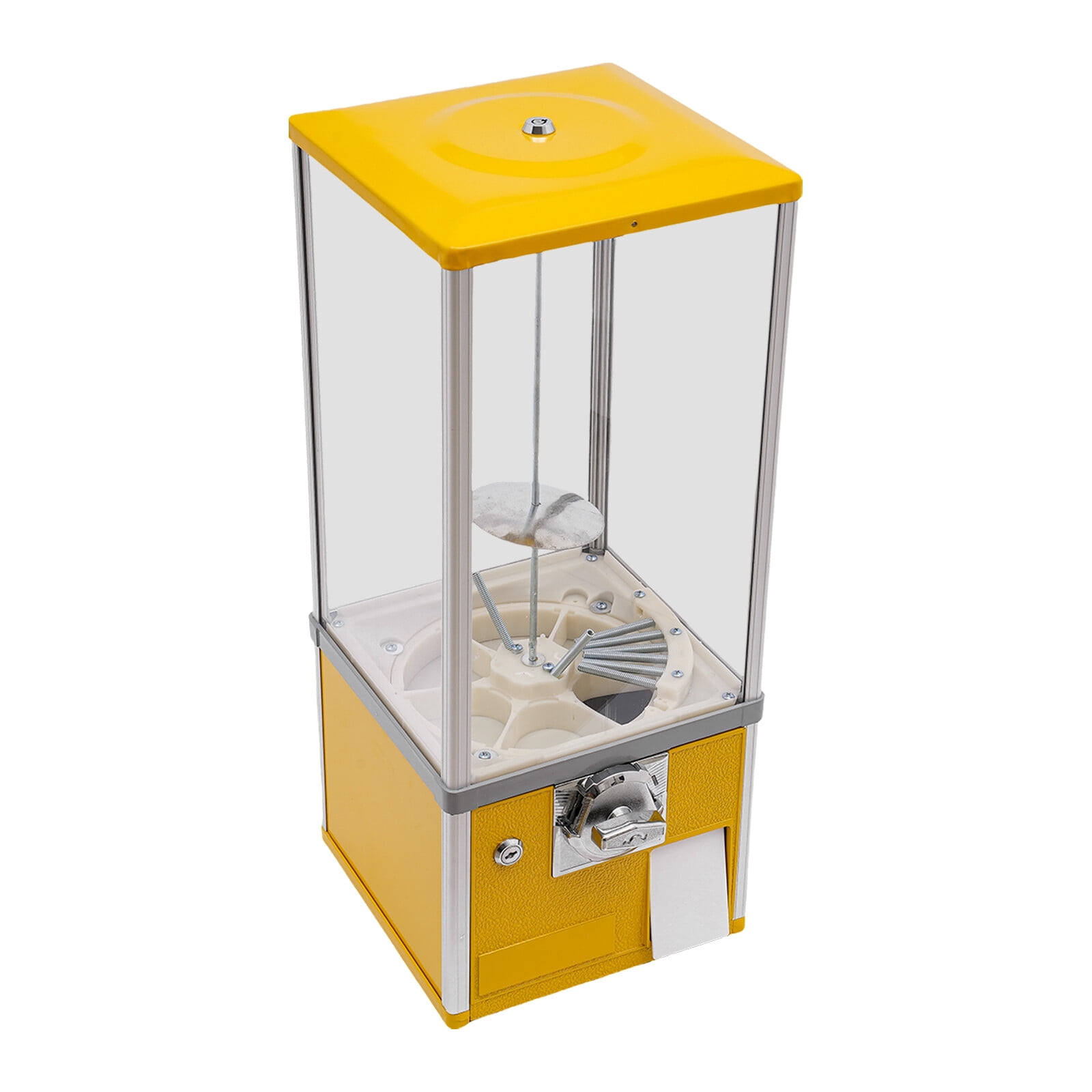 25in-Height Commercial Vending Machine, 25 Cents Candy Selling Machine, Automatic Gumball Machine, Toy Capsule Dispenser Machine for Game Stores and Retail Stores (Yellow)