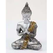 Pair of Feng Shui 4 Thai Earth Touching Meditating Silver Buddha Statues -D