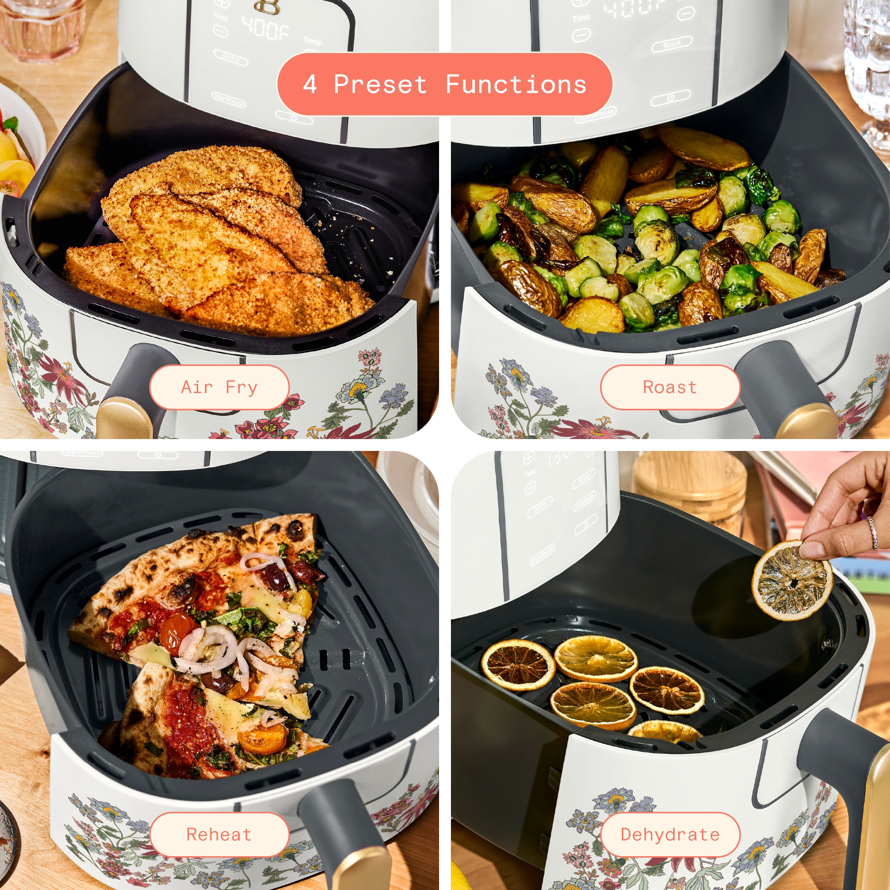 Beautiful 6 Qt Air Fryer with TurboCrisp Technology, EverGood Ceramic Nonstick Coating, Wildflower White Icing by Drew Barrymore