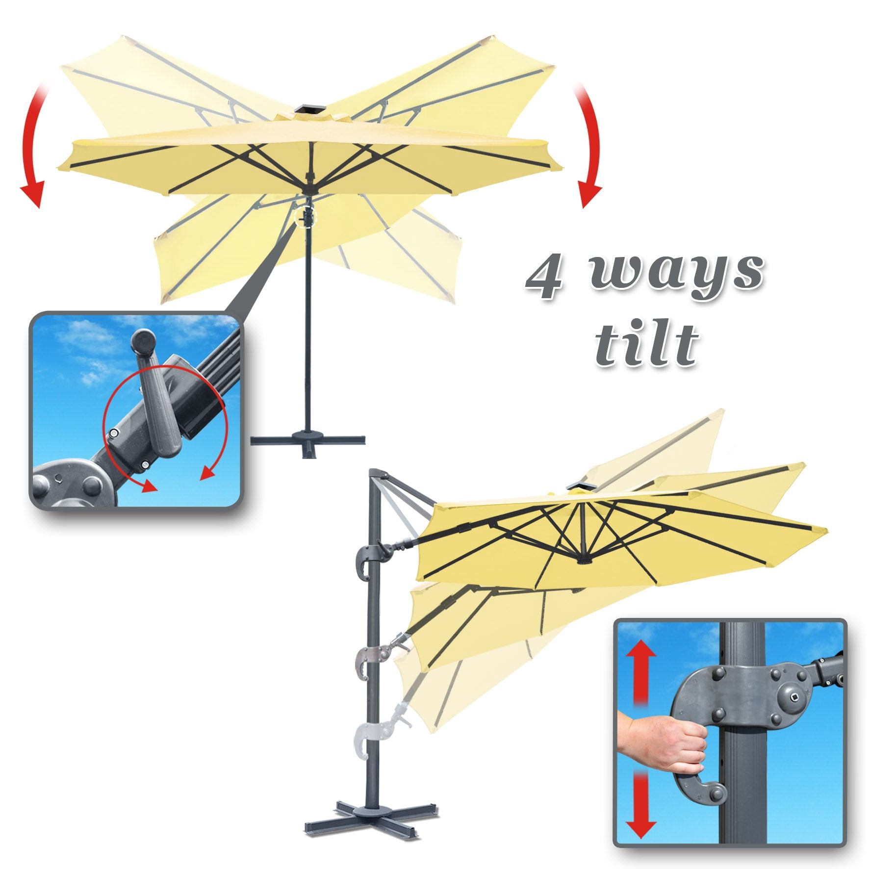 SUNNYOUTDOOR 11.5 FT Offset Cantilever Umbrella Outdoor Patio Market Hanging Umbrella with Cross Base (Beige)