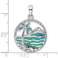 thumbnail image 4 of Sterling Silver Rhod-Plated Created Opal Palm Tree Ocean Pendant (33.9 X 24.2) Made In China qp4867, 4 of 5