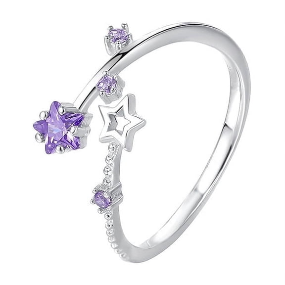 Silver color hollow star adjustable ring for women minimalist jewelry,elegant dainty accessories for christmas birthday gift,purple cz openwork celestial design trendy unique fashion statement