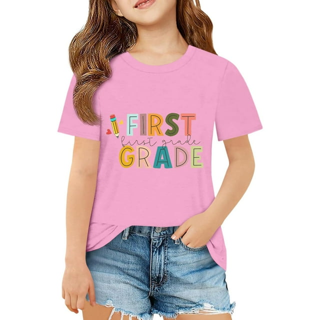 Shadoumai Chemises Enfants Filles 10-12 Mignon Graphique Col Bateau Chemise Manches Courtes T-Shirt Confortable & Doux Rentrée des Classes Chemise Vêtements Fille Tout-Petit