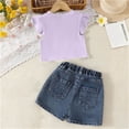 thumbnail image 4 of ITSAME Girls Summer Outfits 2-Piece Ruffle Sleeve Ribbed Top and Denim Shorts Casual Clothes Set Purple Size 3-4, 4 of 9