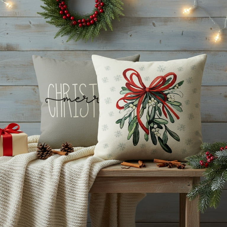 Sm:)e Christmas Tree Pillow Covers, 18x18, Set of 4 Farmhouse Decor -  Walmart.com