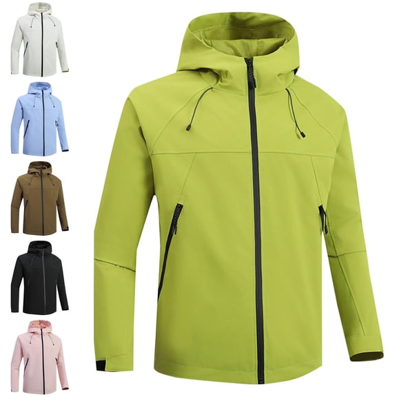 Zysthvn Athletic Outdoor Jackets for Men Lightweight Fall Rain Mens Coats Hooded Hiking Full Zip Solid with Pockets