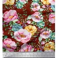 thumbnail image 1 of Soimoi Red Cotton Poplin Fabric Leaves & Floral Print Fabric by Yard 56 Inch Wide, 1 of 1
