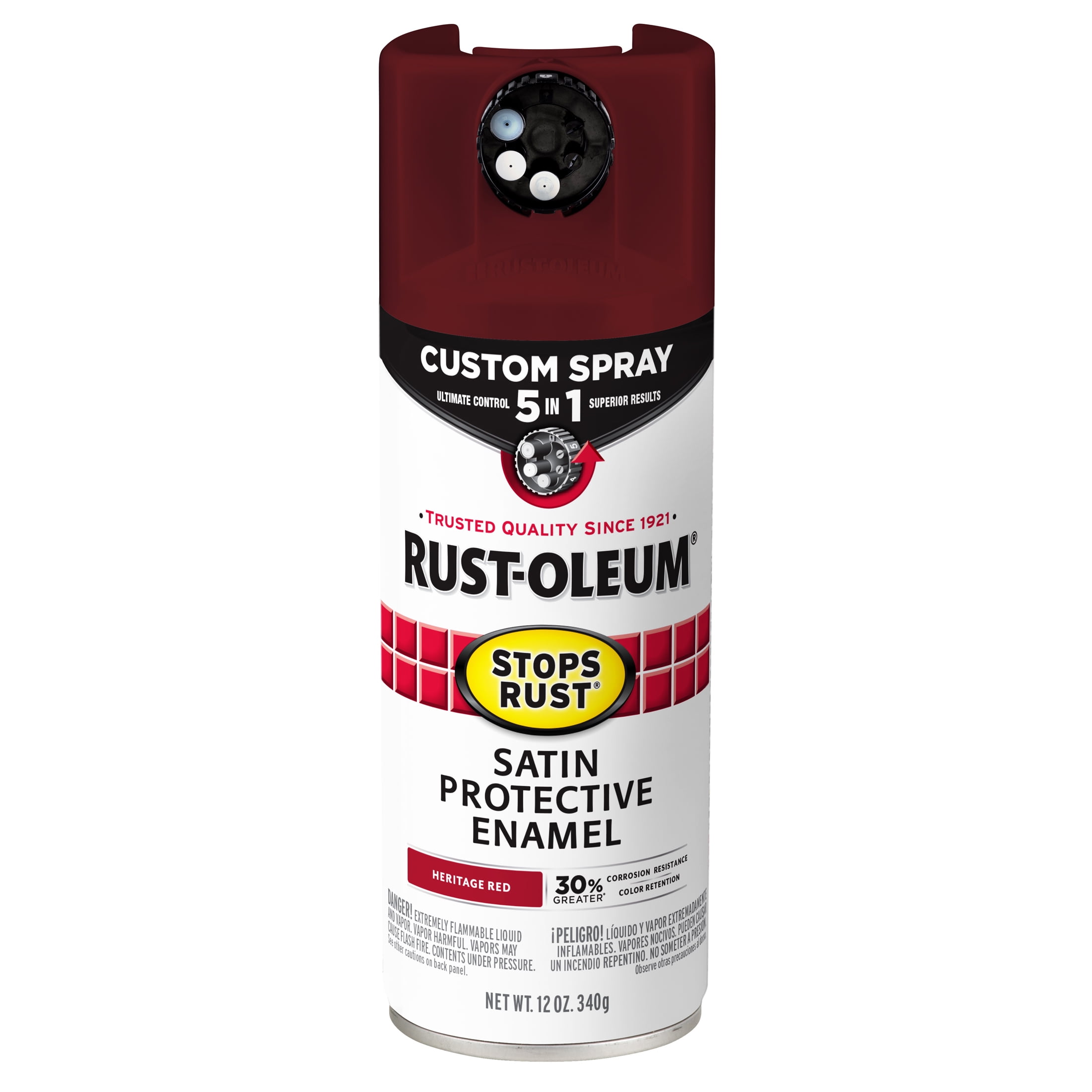 6 Pack, Heritage Red, Rust-Oleum Stops Rust Custom Spray 5 in 1 Satin Spray Paint-376880, 12 oz
