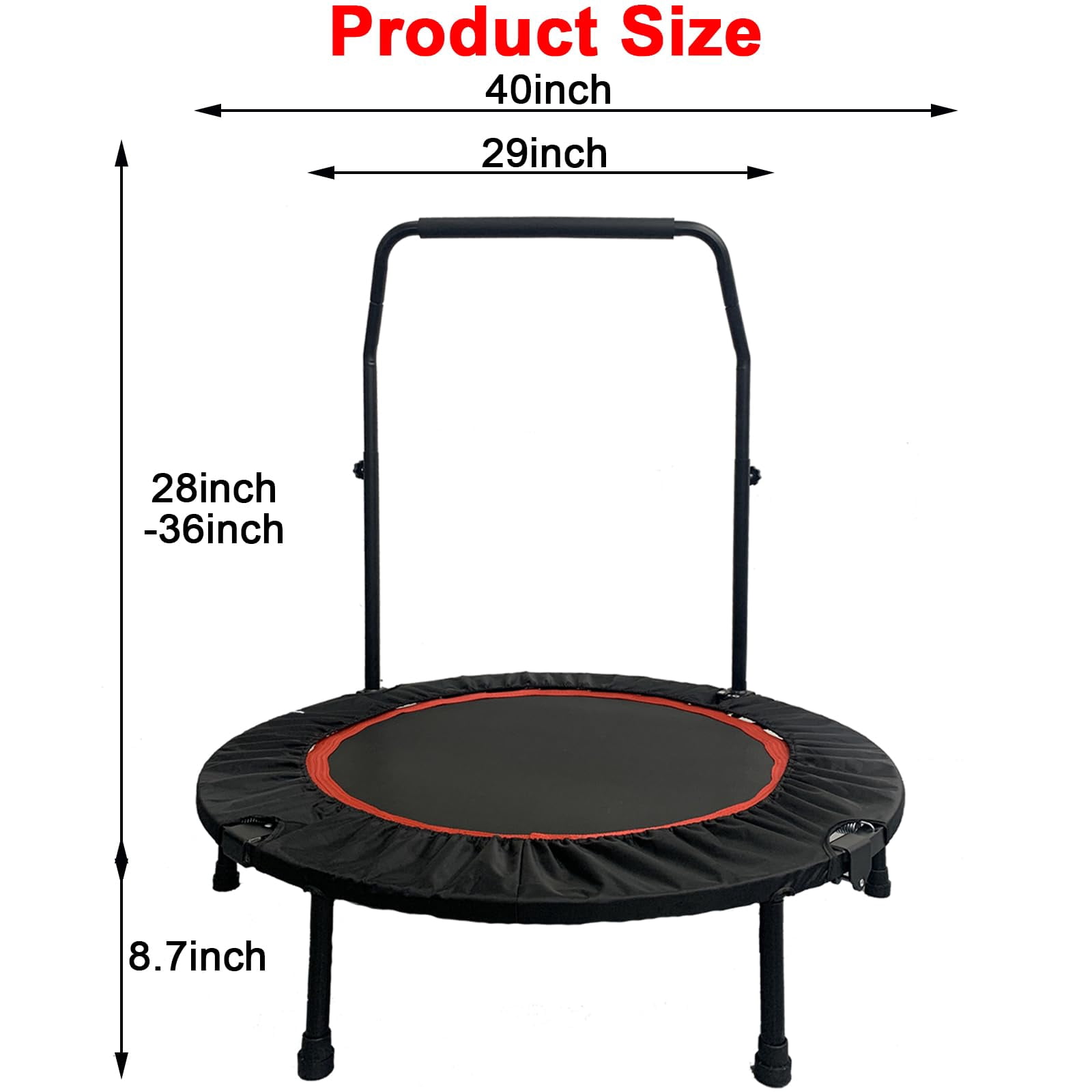 RJFKSN 40" Foldable Mini Fitness Trampoline, 660LBS Heavy Duty Indoor Exercise Rebounder for Home Workout